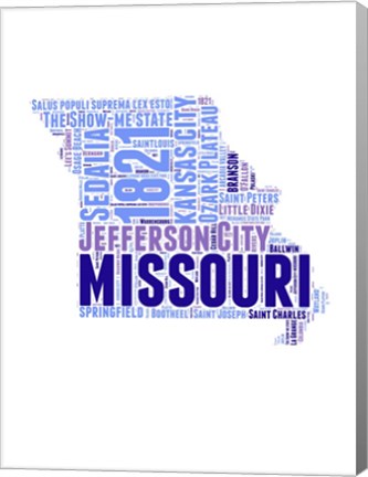 Framed Missouri Word Cloud Map Print