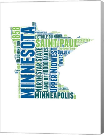 Framed Minnesota Word Cloud Map Print