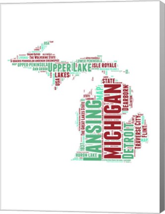 Framed Michigan Word Cloud Map Print