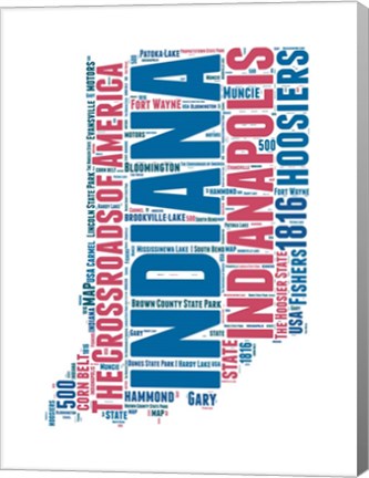 Framed Indiana Word Cloud Map Print