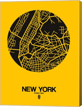 Framed New York Street Map Yellow Print