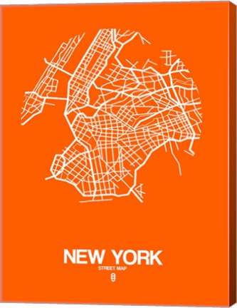 Framed New York Street Map Orange Print