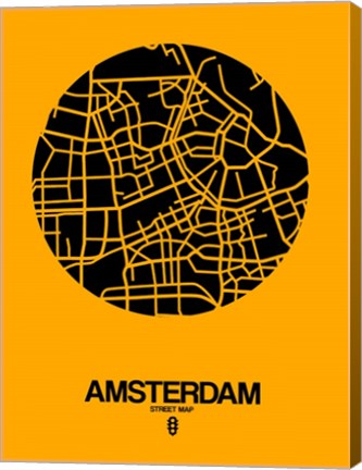 Framed Amsterdam Street Map Yellow Print