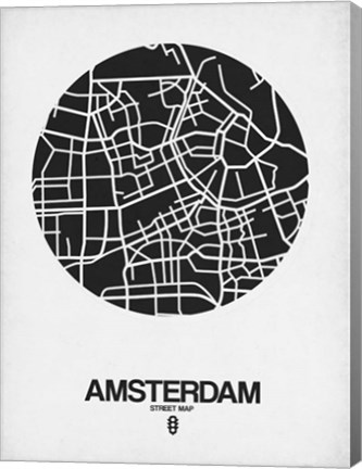 Framed Amsterdam Street Map Black and White Print
