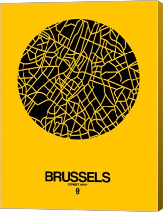 Framed Brussels Street Map Yellow Print