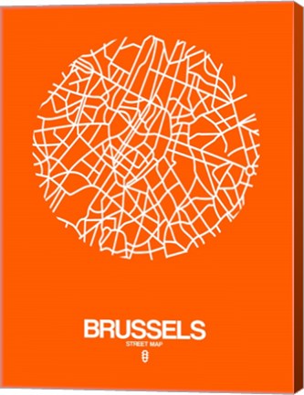 Framed Brussels Street Map Orange Print