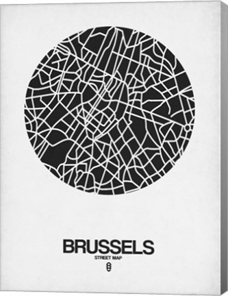Framed Brussels Street Map Black on White Print