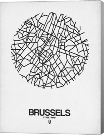 Framed Brussels Street Map White Print