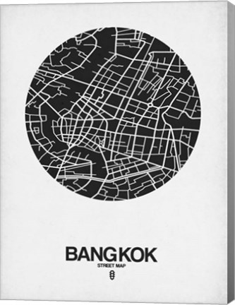 Framed Bangkok Street Map Black on White Print