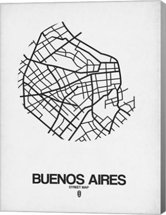 Framed Buenos Aires Street Map White Print