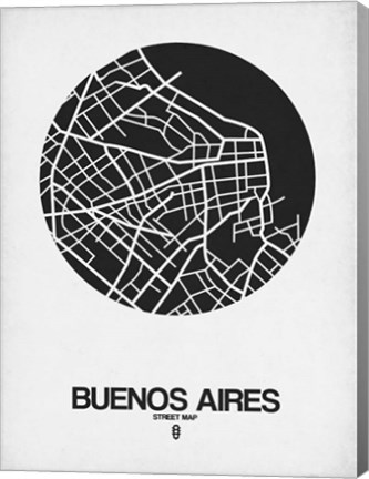 Framed Buenos Aires Street Map Black on White Print
