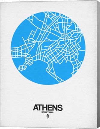 Framed Athens Street Map Blue Print