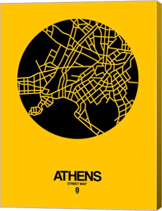 Framed Athens Street Map Yellow Print
