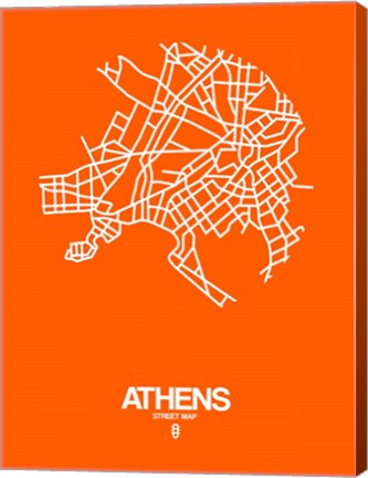 Framed Athens Street Map Orange Print