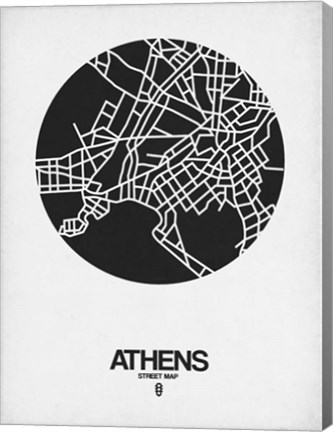 Framed Athens Street Map Black on White Print