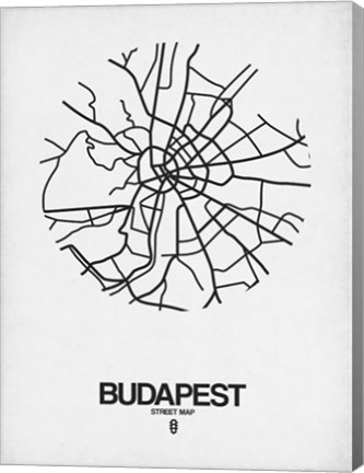 Framed Budapest Street Map White Print