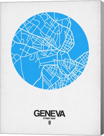 Framed Geneva Street Map Blue Print