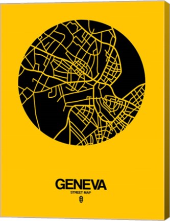 Framed Geneva Street Map Yellow Print