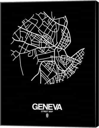 Framed Geneva Street Map Black Print