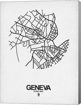 Framed Geneva Street Map White Print