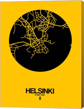 Framed Helsinki Street Map Yellow Print