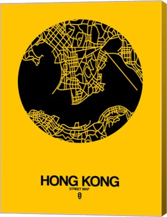 Framed Hong Kong Street Map Yellow Print