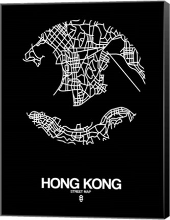 Framed Hong Kong Street Map Black Print