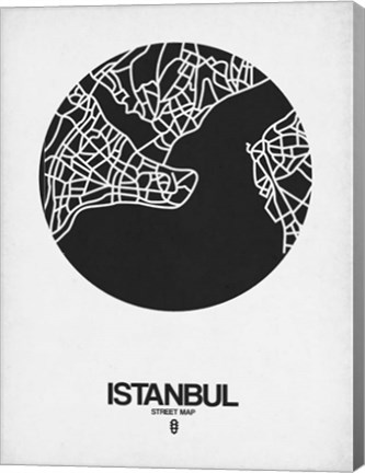 Framed Istanbul Street Map Black on White Print