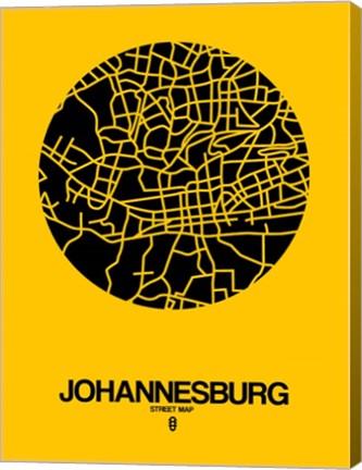Framed Johannesburg Street Map Yellow Print