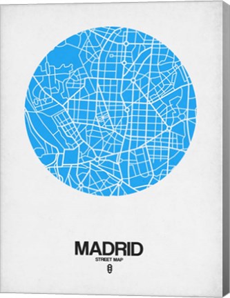Framed Madrid Street Map Blue Print