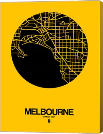 Framed Melbourne Street Map Yellow Print