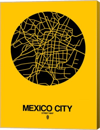 Framed Mexico City Street Map Yellow Print