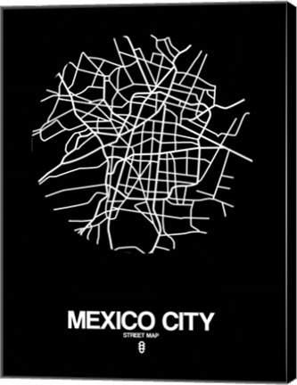 Framed Mexico City Street Map Black Print