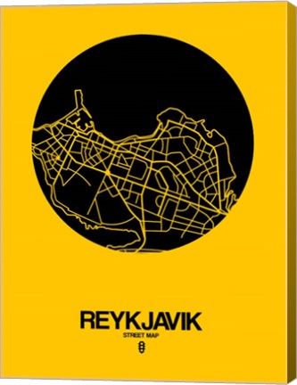 Framed Reykjavik Street Map Yellow Print