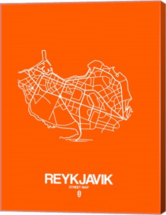 Framed Reykjavik Street Map Orange Print