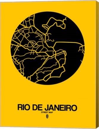 Framed Rio de Janeiro Street Map Yellow Print