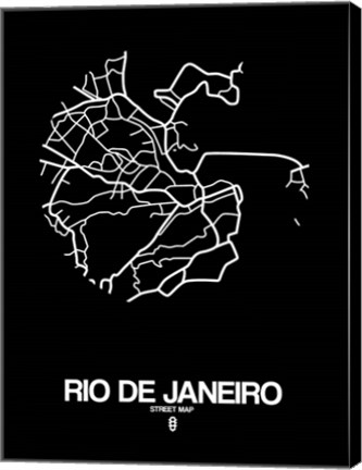 Framed Rio de Janeiro Street Map Black Print