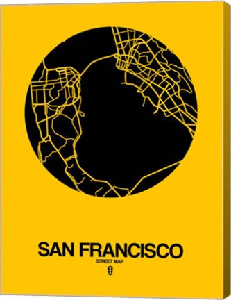 Framed San Francisco Street Map Yellow Print