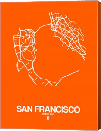 Framed San Francisco Street Map Orange Print