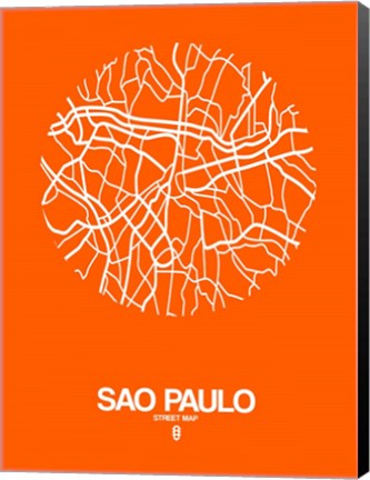 Framed Sao Paulo Street Map Orange Print