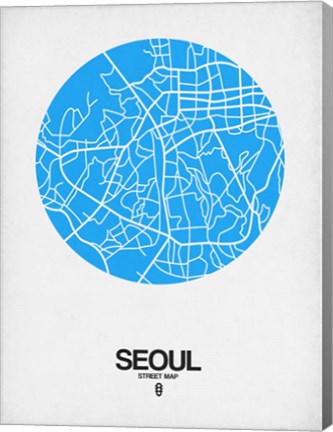 Framed Seoul Street Map Blue Print