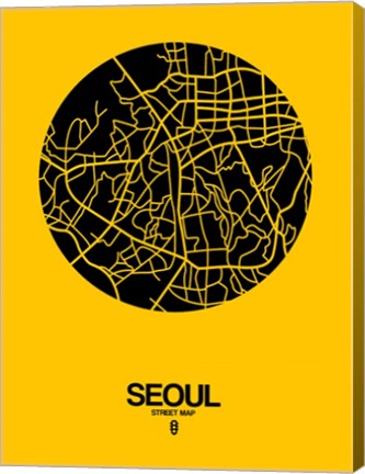 Framed Seoul Street Map Yellow Print