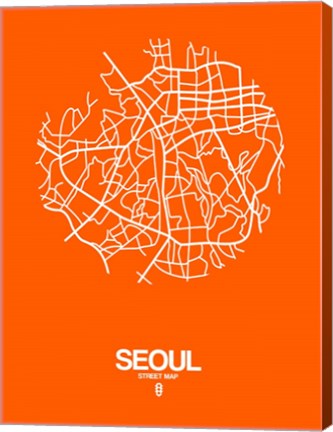 Framed Seoul Street Map Orange Print