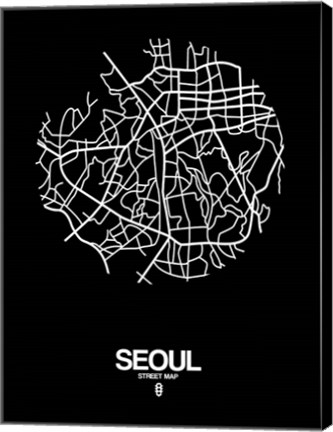 Framed Seoul Street Map Black Print