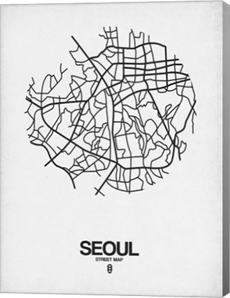 Framed Seoul Street Map White Print