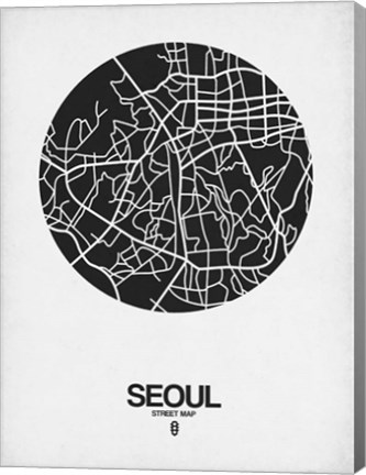 Framed Seoul Street Map Black on White Print