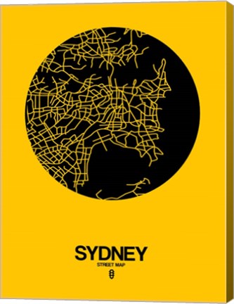 Framed Sydney Street Map Yellow Print