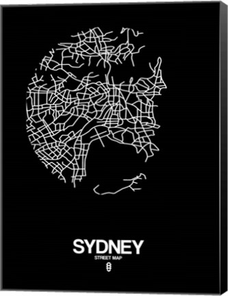 Framed Sydney Street Map Black Print