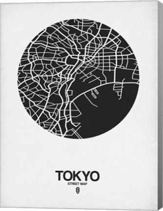 Framed Tokyo Street Map Black on White Print