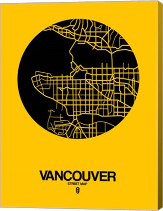 Framed Vancouver Street Map Yellow Print